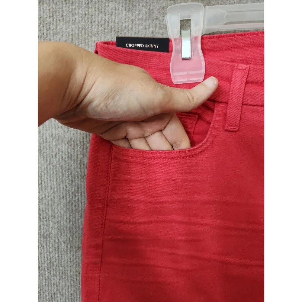 Jen7 7 for All Mankind Cropped Skinny Jeans Womens 8 Red Raw Hem Stretch NEW